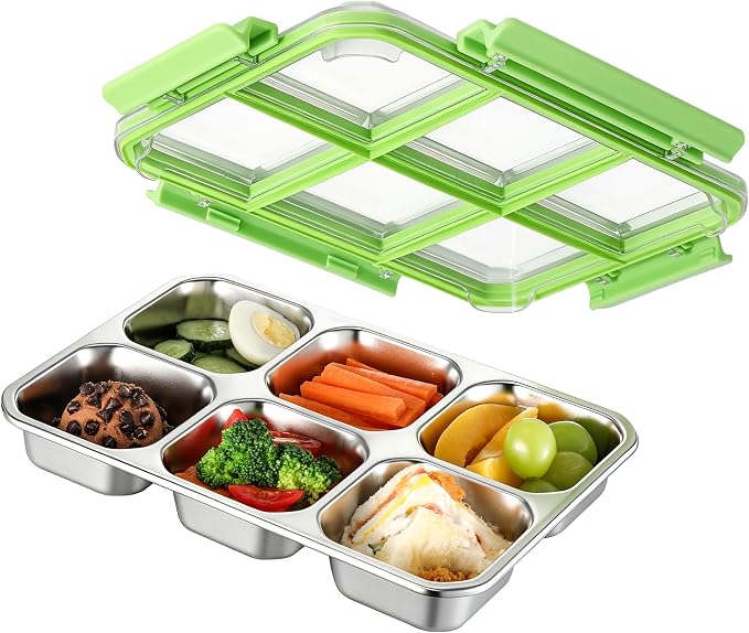 Stainless Steel Snack Containers with Lids, Lunchable Container 6 Compartment Snack Containers, Bento Lunch Box Divided Food Storage for Portion Control Meal Prep Reusable Snackle (1) by BEFOY