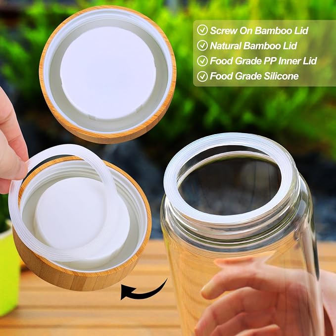 Glass Canisters With Airtight Bamboo Lids - 3 Pack 80oz Cereal Containers, Cookie Jars, Pasta Storage - Screw On Kitchen Jars - Image 3