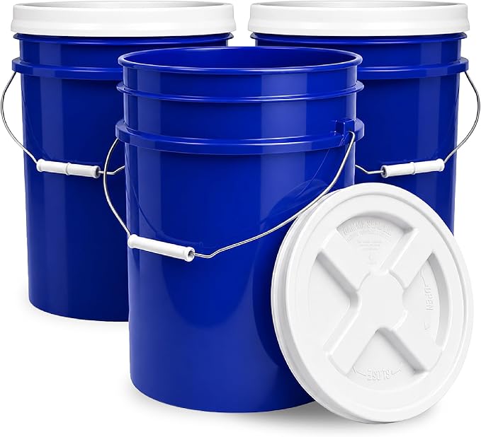 5 Gallon Bucket - Food Grade w/Lid BPA-Free, Blue/White, 3 | Airtight Gamma Seal Screw-On Lid, Heavy-Duty 90 Mil HDPE Plastic, Food Safe and Durable Container, Bulk Storage, Made in USA by ePackageSupply