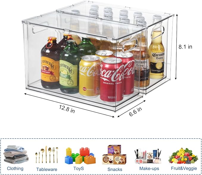 Fridge Organizers and Storage Pull Out Drawer, 2 Tall | Stackable, Clear, Soda Can and Bottle Container, for Kitchen, Cabinet - Image 2