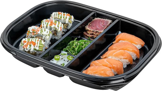 Restaurantware-Bento Tek 50.7 Ounce Meal Prep Containers, 100 Disposable To Go Food Boxes - Lids Sold Separately, 5 Compartments, Black Plastic Bento Lunch Boxes, Freezable, For Take Out by Restaurantware