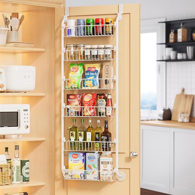 Delamu Over the Door Pantry Organizer, 6-Tier Pantry Organizers and Storage, Metal Cabinet Door Organizer, Hanging Spice Rack Shelves for Home & Kitchen, D5 x W18 x H50 inch, White by DELAMU