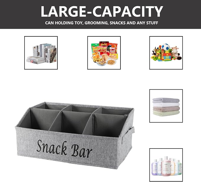 2 Pack Countertop Snack Organizer, Fabric Snack Box Basket with Handles, 6 Compartment Kitchen Cabinet Pantry Organizer and Storage - Grey - Image 6