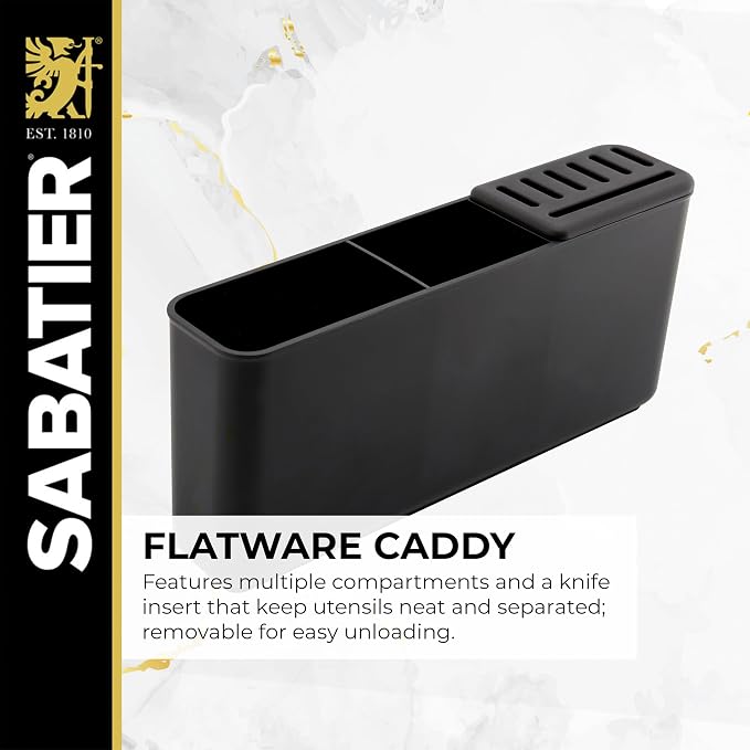 Sabatier Compact 2-Tier Dish Drying Rack with Flatware Caddy and Knife Insert - Stainless Steel Dish Rack for Kitchen Counter, Space-Saving Drainer with Drainboard Spout - Image 6