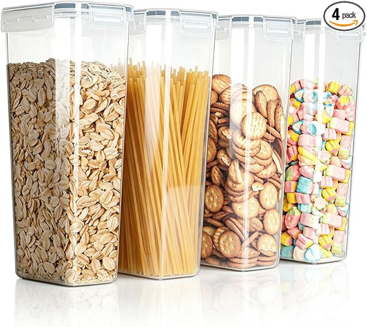 VINATO Set of 4 2.8L Airtight Storage Jars - BPA Free, Clear and Stackable Food Storage Boxes - with 24 Labels - For Cereals, Pasta, Flour by Unknown