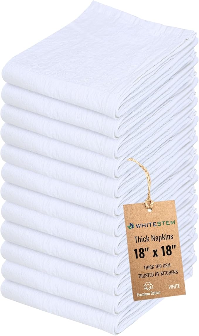 Flour Sack Towels 100% Cotton Dish Towel Reusable Baking Cloth for Bread Dough, Baguettes, Ciabatta, Machine Washable, Kitchen Towels for Cleaning – Set of 12 (18"x18") - White by WHITESTEM