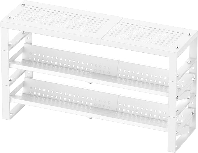 Jojocross Expandable, Stackable, Adjustable Spice Rack kitchen Organizer,Metal Pantry Storage Shelves - Multi-Tier Shelf for Cabinet, Countertop, Pantries, Cupboard or Wall Mount,White by JOJOCROSSHIGHQUALITYLIFE