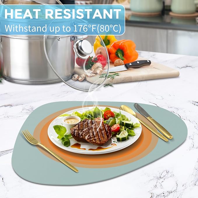 Faux Leather Placemats Set of 8, Wipeable & Washable Table Mats | Waterproof, Heat-Resistant & Easy to Clean Round Place Mats for Dining & Kitchen, 17''x13'', Aqua Green - Image 2