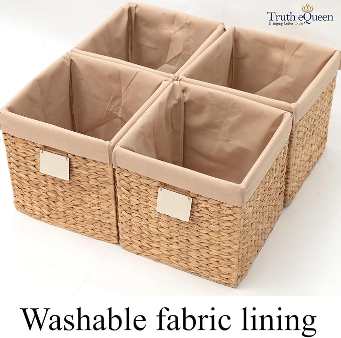 Water Hyacinth Storage Baskets For Organizing, Wicker Baskets For Storage Cube Organizer, Rattan Basket Set, Woven Basket Organizer, Canastas Para Organizar, Cube Shelf, Cubes Bins 12x12 In, 4 Psc - Image 5