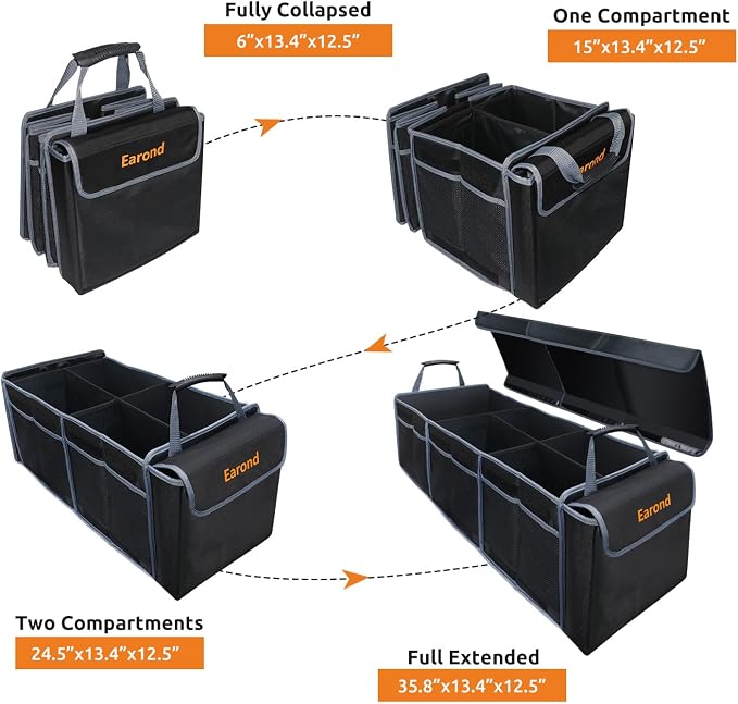 Car Trunk Organizer with Lid,Collapsible Car Storage Organizer with Multi Compartments and Securing Straps for SUV,Sedan,Jeep-Black & Grey - Image 4