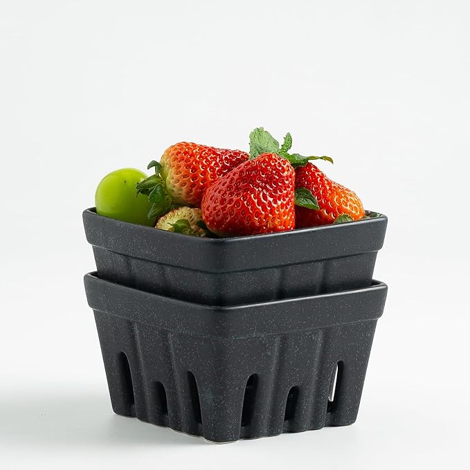 Ceramic Berry Basket, 4.2" Colander Set of 2 with Holes | Drainage holes help excess water flow away after washing berries, grapes, cherries, tomatoes, and fresh fruit - Image 9