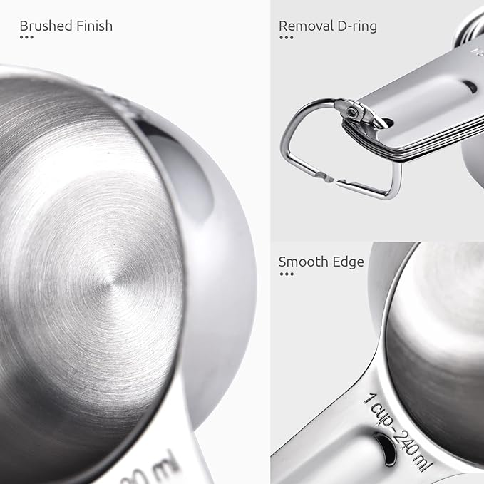 U-Taste Measuring Cups and Spoons Set of 15, 2 D-Rings & 1 Conversion Chart | 18/8 Stainless Steel Teaspoon Tablespoon, Stackable Metal Measuring Set, Magnetic Measure Chart, Kitchen Baking Cooking Food - Image 6