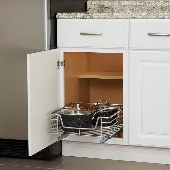 Household Essentials Chrome-Plated Steel Pull-Out Organizer with Artisanal Basket Detailing - Image 2