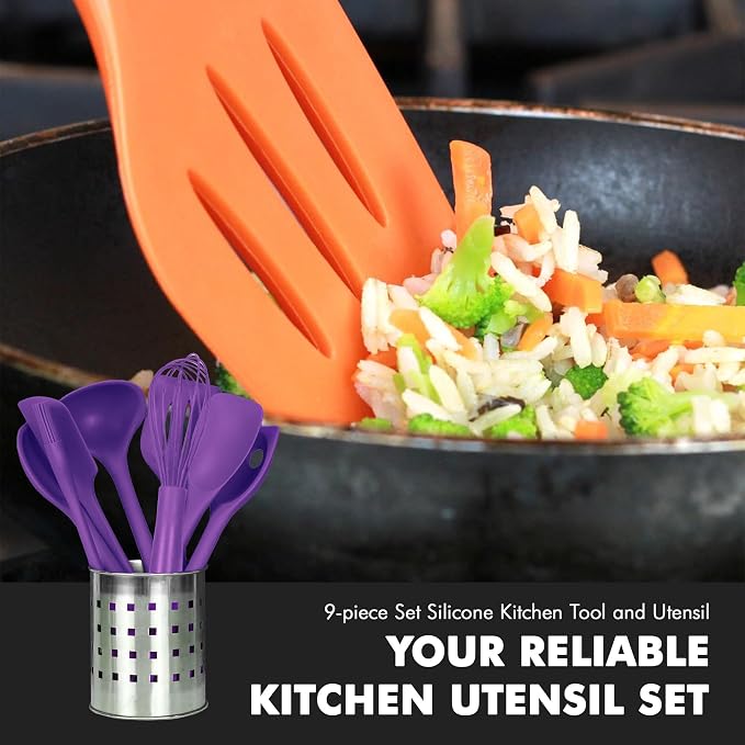 Chef Craft Premium Silicone Kitchen Tool and Utensil Set, 9 Piece, Purple - Image 4