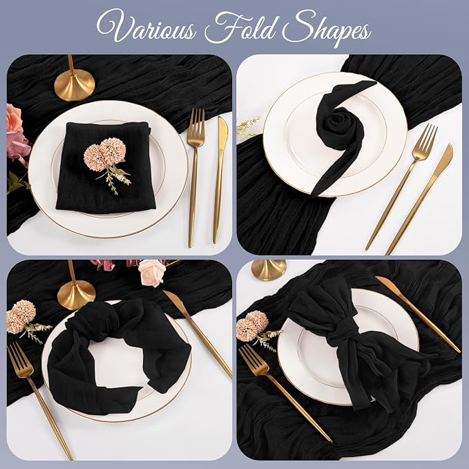100 Pack Black Cloth Napkins 20x20Inch Cheesecloth Napkins | Elegant Cloth Napkins for Table, Washable Rustic Boho Gauze Napkins, for Wedding Party Bridal Baby Shower Halloween Decor - Image 4