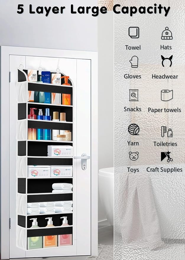 TAHAVICE 2 Pack Over the Door Storage Organizer, 5 Large & 10 Mesh Pockets | Hanging Storage Organizer with 40lb Capacity and Door Storage Space Saving for Bedroom,Bathroom,Nursery,Babyroom(Black) - Image 4