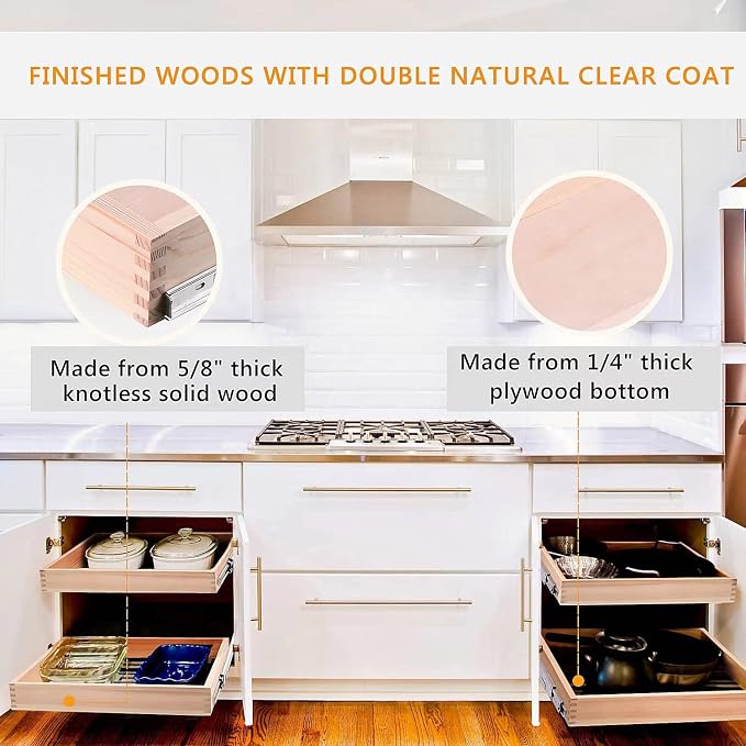 20”W x 21”D x 3”H Soft Close Slide Out Wood Drawer Organizer for Kitchen, (Cabinet Width>20.5 inches for Bottom Assembly, Width= 20 inches for Side Assembly) - Image 7