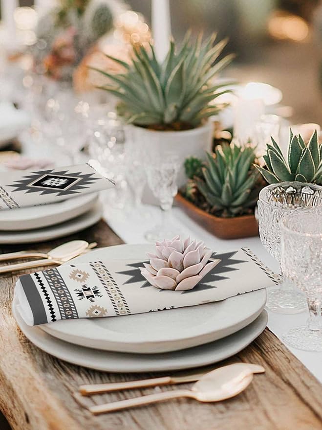 Boho Southwest Cloth Napkins Washable Set of 6, 20 x 20 Inch Reusable Aztec Tribal Ethnic Geometric Aesthetic Dinner Table Napkins Cloth Bulk for Weddings Kitchen Restaurants Hotel Events Parties - Image 6