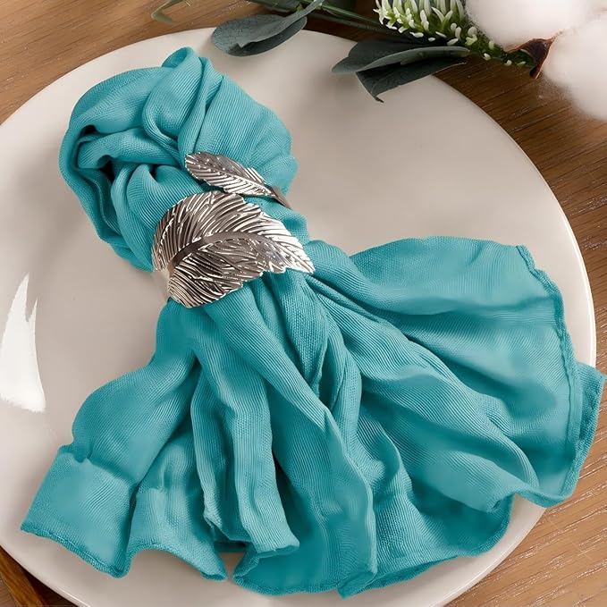 Cloth Napkins Set of 10 21"x21" Reusable Cheesecloth Napkins Bulk Teal Blue | Boho Rustic Dinner Napkins Washable Gauze Table Napkins Cloth Hemmed Edges for Wedding Bridal Shower Family Gathering Decor by MLMC
