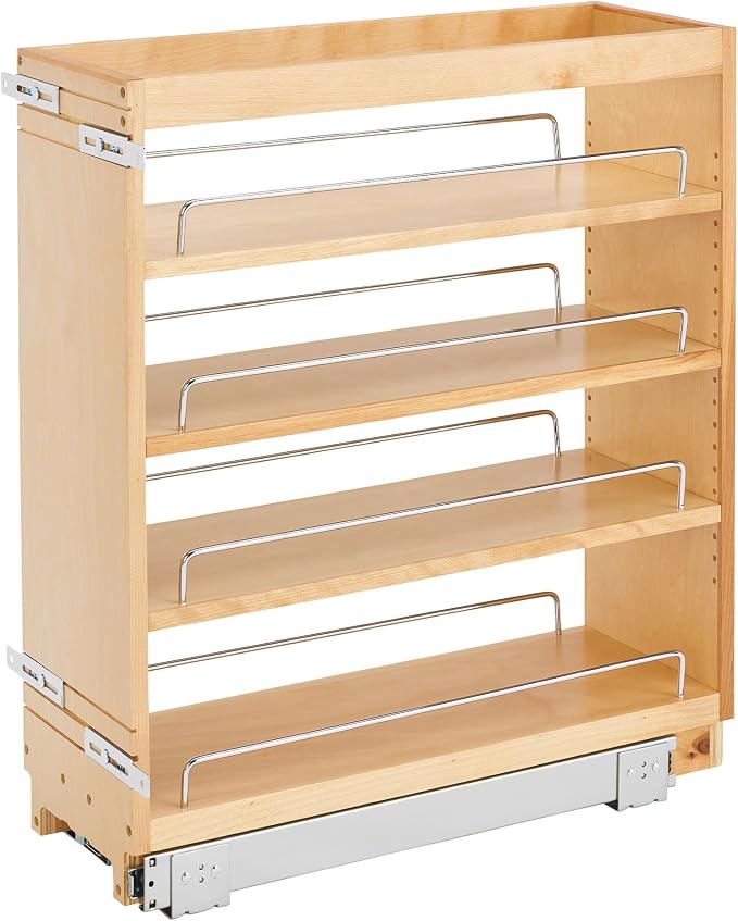 Rev-A-Shelf Pullout Kitchen Cabinet Organizer, Min Cabinet Opening 8.5" W | 8" W Slide Out Pantry Spice or Utensil Storage Rack with Adjustable Shelves for Base Cabinet Organization, 448-BC-8C by Rev-A-Shelf