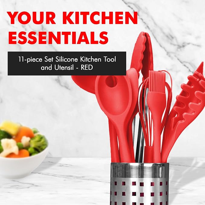 Chef Craft Premium Silicone Kitchen Tool and Utensil Set, 11 Piece Set, Red - Image 2