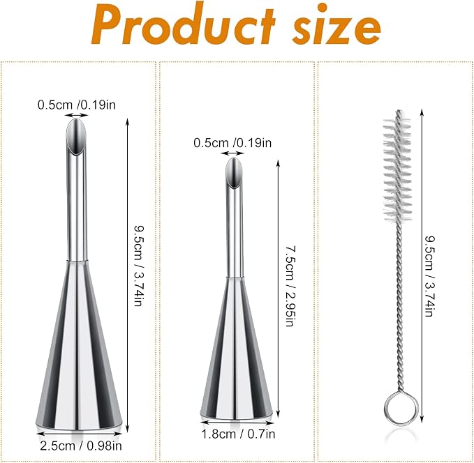 2 Pieces Stainless Steel Nozzles, Reverse Injector, Pastry Baker Nozzle Sleeve, Cream Pipe Decoration Tools for Filling Donuts, Cupcakes with Cleaning Brush - Image 2