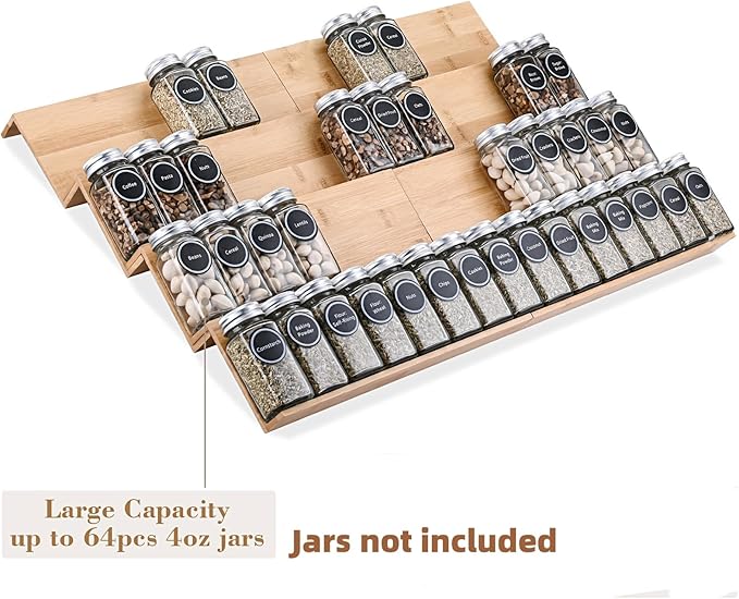 Bamboo Spice Rack Tray - Spice Drawer Organizer for Kitchen Cabinets Storage and Organization (Jars Not Included, 8 Individual Pieces, Not Adjustable) - Image 4