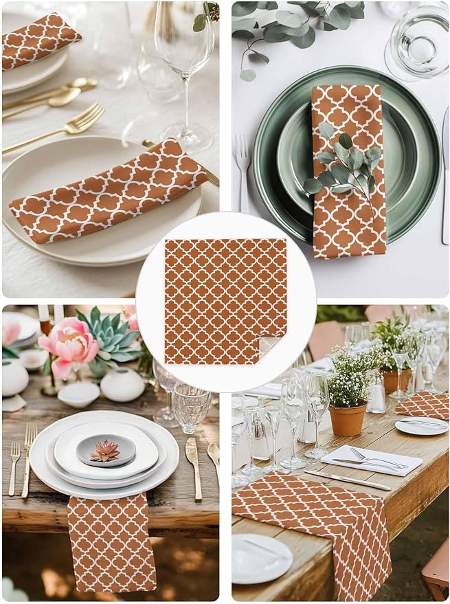 Cloth Napkins Set of 6-20x20 Inches, Orange Moroccon Washable Reusable Table Napkins, Farmhouse Country Minimalist Geometric Soft & Absortbent Dining Napkin for Party Wedding Hotel Restaurant - Image 4