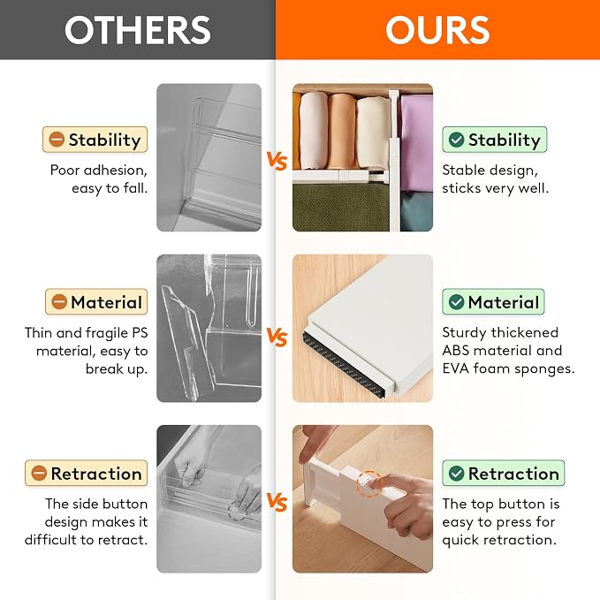Lifewit 9 Pack Drawer Dividers 4" High 28-43.5cm/11-17" Adjustable Drawer Organizer for Clothes/Utensils, Expandable Drawer Separator in Dresser/Kitchen/Bedroom/Office Organization & Storage Beige - Image 4