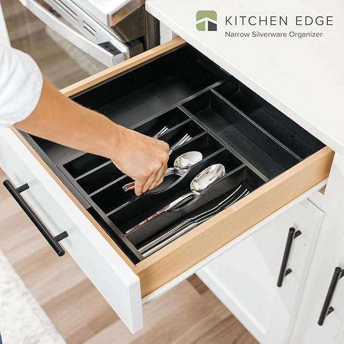 Silverware & Utensil Drawer Organizer, 10.5-19 in, Black Bamboo | Cutlery, flatware, food-safe contract grade, kitchen drawer fit - Image 2