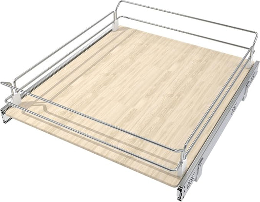 Pull Out Cabinet Organizer 19.08" W X 22" D, Wood & Chromed | Full Slide Out Drawers For Kitchen Cabinets, Cabinets Capacity Heavy Duty Caddy, Cabinet Pullout Shelves , Pantry Storage by STORKING