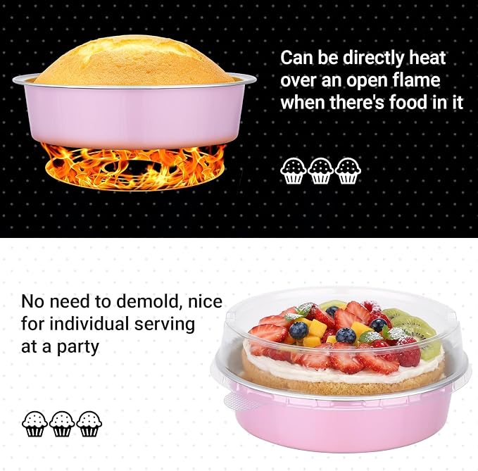 Beasea Mini Pie Pans with Lids, 50 Pack 7.3oz Disposable Aluminum Foil Tart Pans, 4 Inch Round Oven Baking Mini Cake Cups Tin for Cheesecake Pie Tart Quiche - Pastel Pink - Image 3