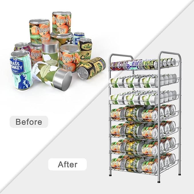 Vrisa Can Organizer for Pantry 7-tier Can Organizer Can Good Organizer for Pantry Shelf Holds up to 84 Cans Can Rack Dispenser for Pantry, Kitchen, Cabinet Silver - Image 7