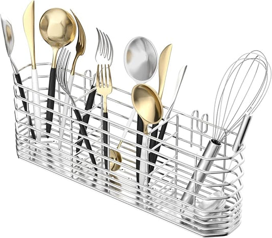 JAQ Utensil Holder for Sink, Sus304 Stainless Steel Rust Free Silverware Cutlery Flatware Holder Rack Organizer with Hooks for Dish Drying Rack Sink Dish Drainer in Kitchen Bathroom by JAQ-BuyNow