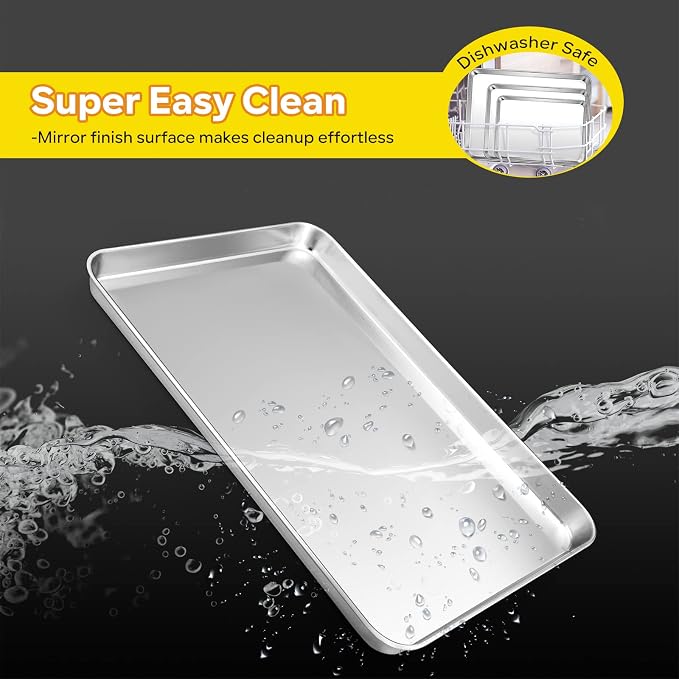 E-far Baking Cookie Sheet Pan Set of 3, 16/12.4/10.4 Inch, Stainless Steel Baking Pans Set for Oven, Rectangle Baking Tray for Cooking Roasting, Non Toxic & Easy Clean, Dishwasher Safe - Image 5