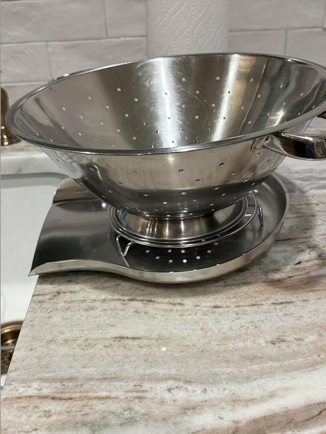 Palksky Colander and Strainer Self Drainer Base Plate Stainless Steel for Kitchen, Metal Countertop Draining Tray for Pasta Rice Noodle Fruit Veggie Food Strainer & Ceramic Colander - Image 2