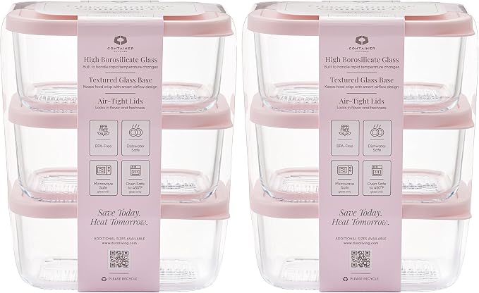 Glass Food Storage Containers with Lids — 12 Piece — 24.4 oz Glass with BPA-Free Leakproof Stackable Lids — Microwave, Oven & Dishwasher Safe — Ideal for Meal Prep & More - Berry Blush - Image 2