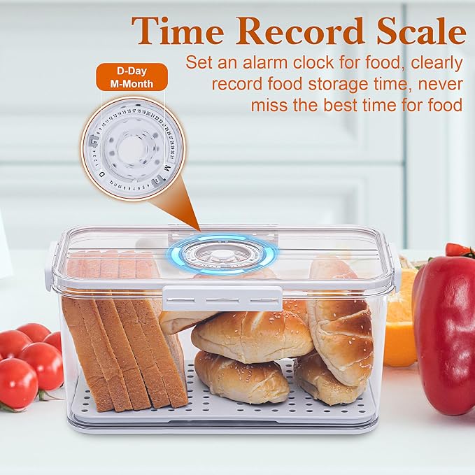 ANYPROLUS Bread Box for Homemade Bread Boxes for Kitchen Counter Airtight, Time Recording Bread Storage Container with Lid, Bread Containers Storage Airtight Loaf Bread Keeper, Large, White - Image 4