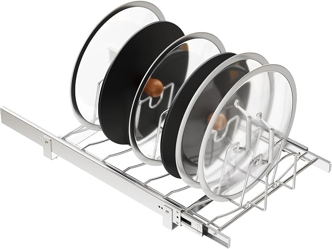 Slide Out Pot Lid Organizer Under Cabinet, Wire Dividers Kitchen Pull Out Pot Lid Storage Rack Holder, Full-Extension Rail 15" W*22" D by STORKING