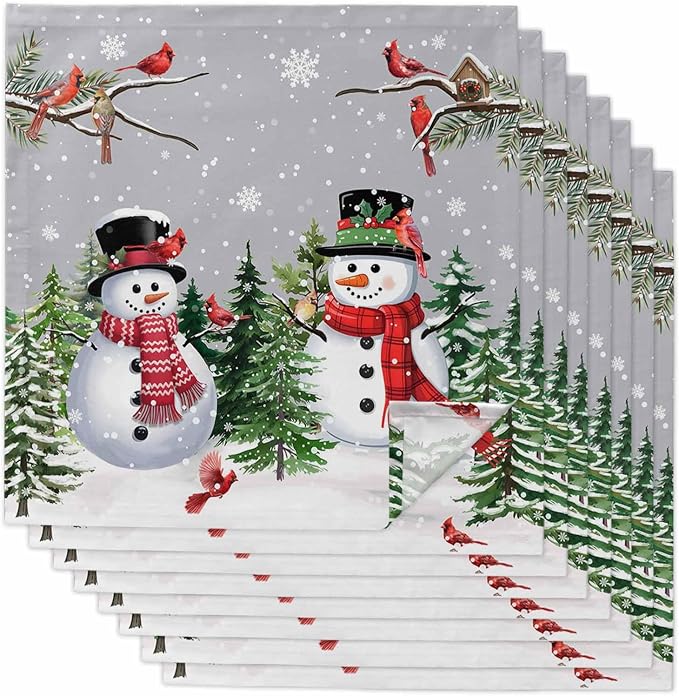 Grey Snowman Christmas Cloth Napkins, Washable and Reusable Dinner Napkins Set of 2, Xmas Tree Snowflake Winter Birds Table Napkin for Kitchen Party Birthday Wedding Hotel Housewarming 20''x20'' by Unknown