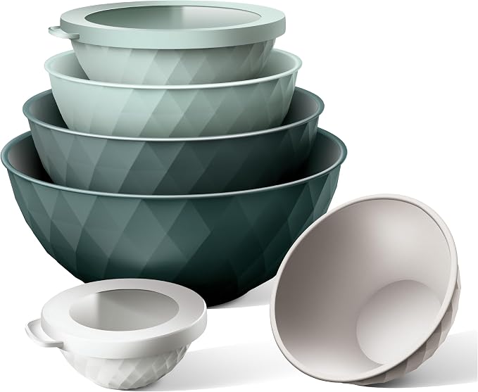COOK WITH COLOR Mixing Bowls with Lids - 12 Piece Plastic Nesting Bowls Set includes 6 Prep Bowls and 6 Lids, Microwave Safe Mixing Bowl Set, Green Diamond - Image 6