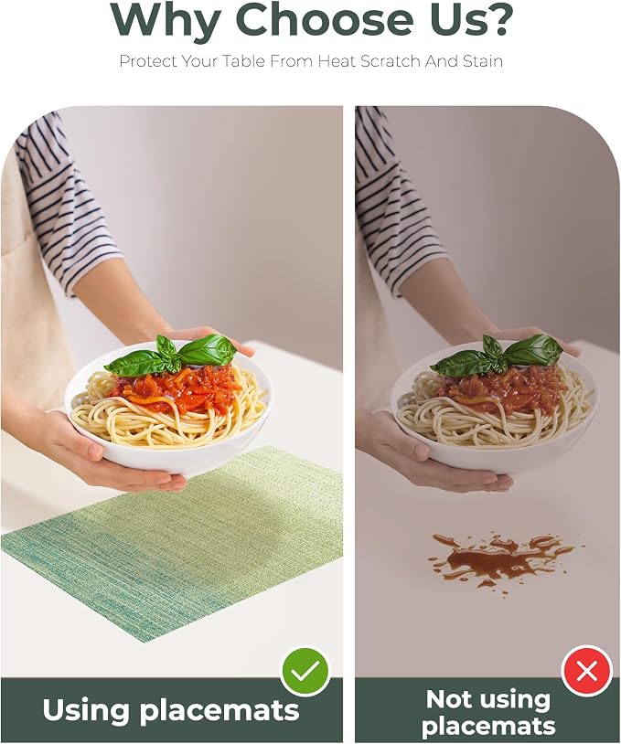 Leetaltree Gradient Green Woven Placemats Set of 12 - Heat Resistant Non-Slip Place mats for Dining Table, Washable Durable PVC Vinyl Woven Table Mats(Gradient Green, 12) - Image 9