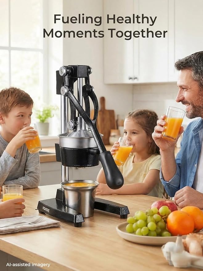 Professional Cast Iron Juicer - Heavy Duty Manual Juicer Press with 304 Stainless Steel Cup, Commercial Grade Extractor for Fresh Orange, Pomegranate & Lemon - Easy to Clean, Black - Image 7