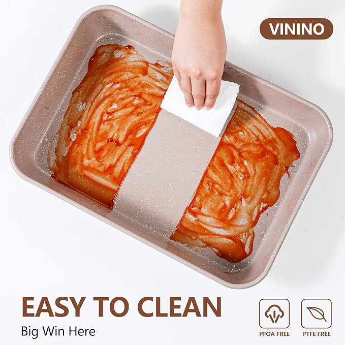 Vinino 8-Piece Baking Pans Set Nonstick, Bakeware Set includes Silicone Muffin, Loaf, Cake Pans with Metal Reinforced Frame, and Carbon Steel Roasting Pan, Cookie Sheet, Cooling rack for Oven - Image 6