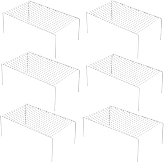 Set of 6 Kitchen Cabinet Shelf Organizer, Medium (13 x 9.4 Inch) Bathroom Cabinet Organization Wire Shelf Rack, Rustproof Storage Space Saver Shelves for Countertops Pantries Utensils -White by iPEGTOP