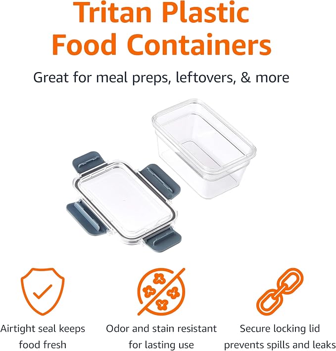Amazon Basics Tritan Plastic Food Storage Containers with Airtight Locking Lids, 11 Containers, Clear, 22-Piece Set - Image 2