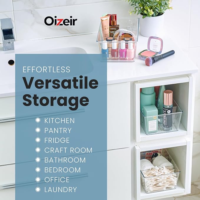 Oizeir Clear Pantry Organizer Bins 4-Pack - Fridge Organizer with 3 Removable Dividers - Kitchen Pantry Organizers & Storage - Storage Cabinet Snack - Image 5