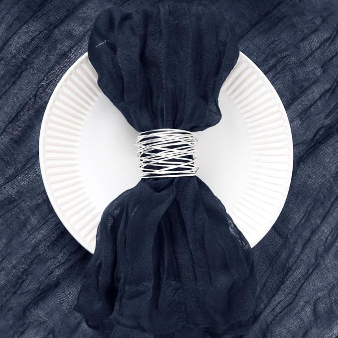 DeZerlor Navy Blue Washable Cheesecloth Napkins Set of 12 for Party | Reusable Cloth Napkins Bulk, for Wedding Bridal Baby Shower Dinner Cocktail Birthday Home, 21x21 Inches - Image 2