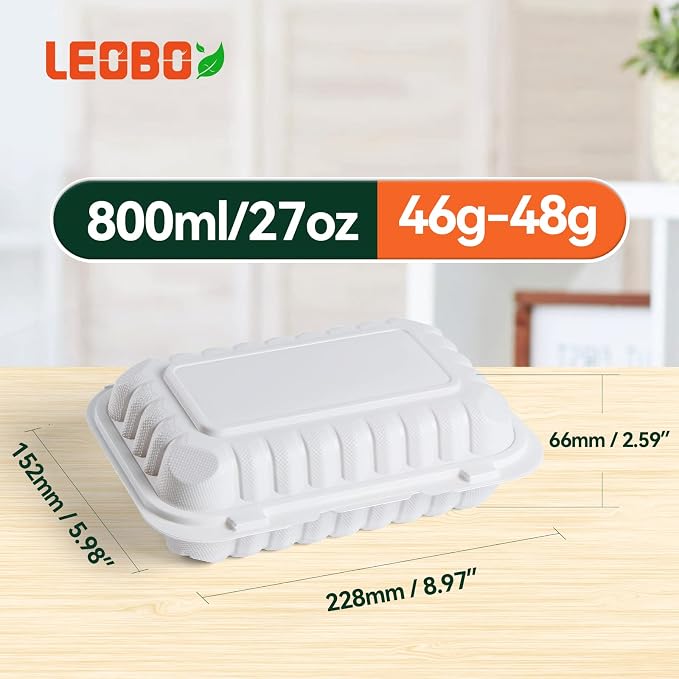 50 Pack 27oz 9x6 Takeout Containers - Shrink Wrapped No Pre-Wash | BPA Free MFPP Sturdy | Reusable & Secure Seal | Microwave Safe To Go Boxes for Leftovers, Catering & Meal Delivery | White - Image 3