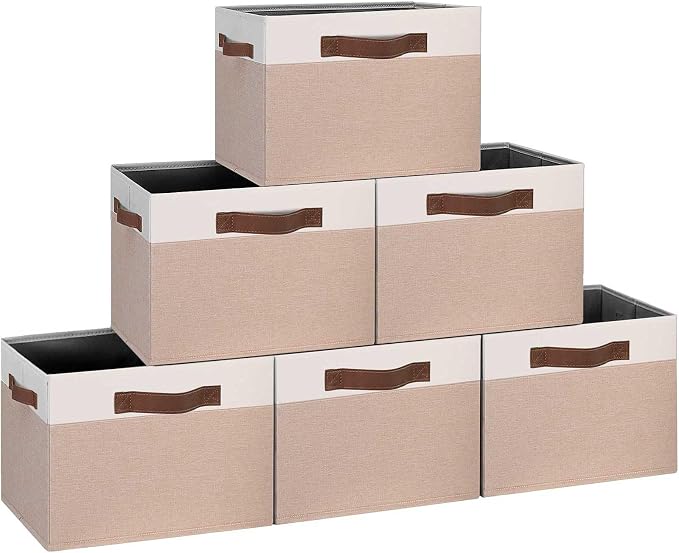 GhvyenntteS Large Fabric Storage Bins 6 Pack, 15x11x9.6 Inch Storage Baskets for Shelves, Foldable Closet Storage Bins for Shelves, Closet Organizers and Storage Boxes, Beige Yellow&White by GhvyenntteS
